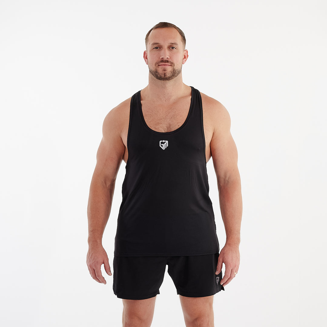 Mens Muscle Vest Tank Top in Black | Front View | G Mammal