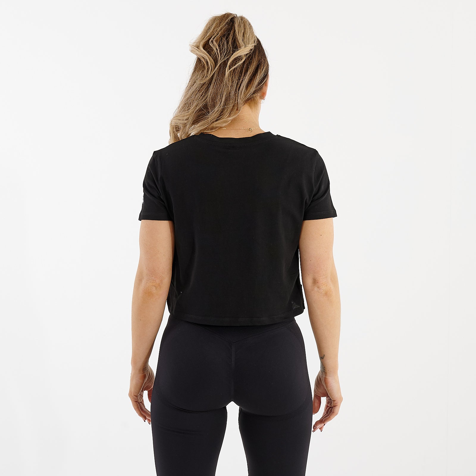 Women's Front Twist Crop T-Shirt | Black | Back View | G Mammal