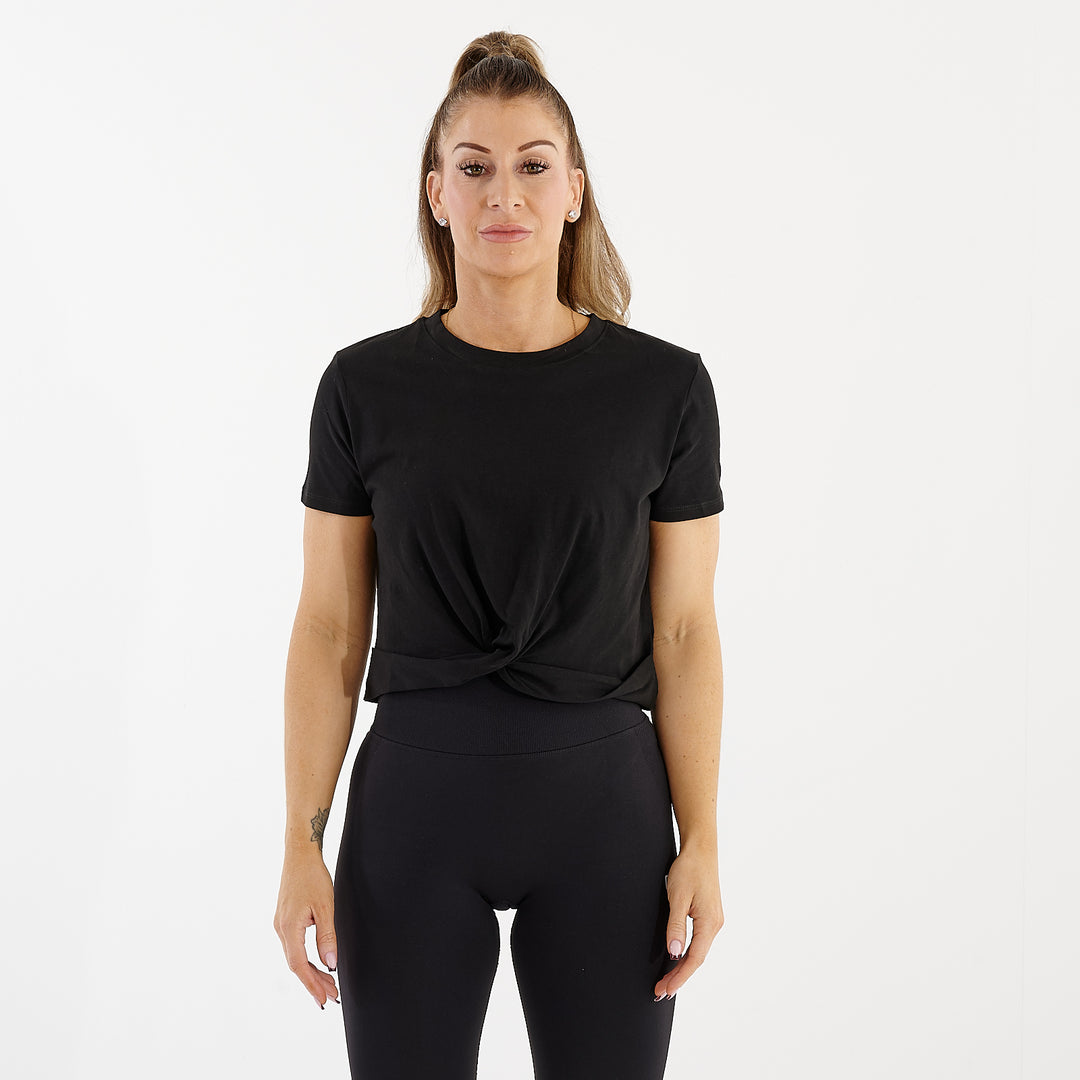 Women's Front Twist Crop T-Shirt | Black | Front View | G Mammal