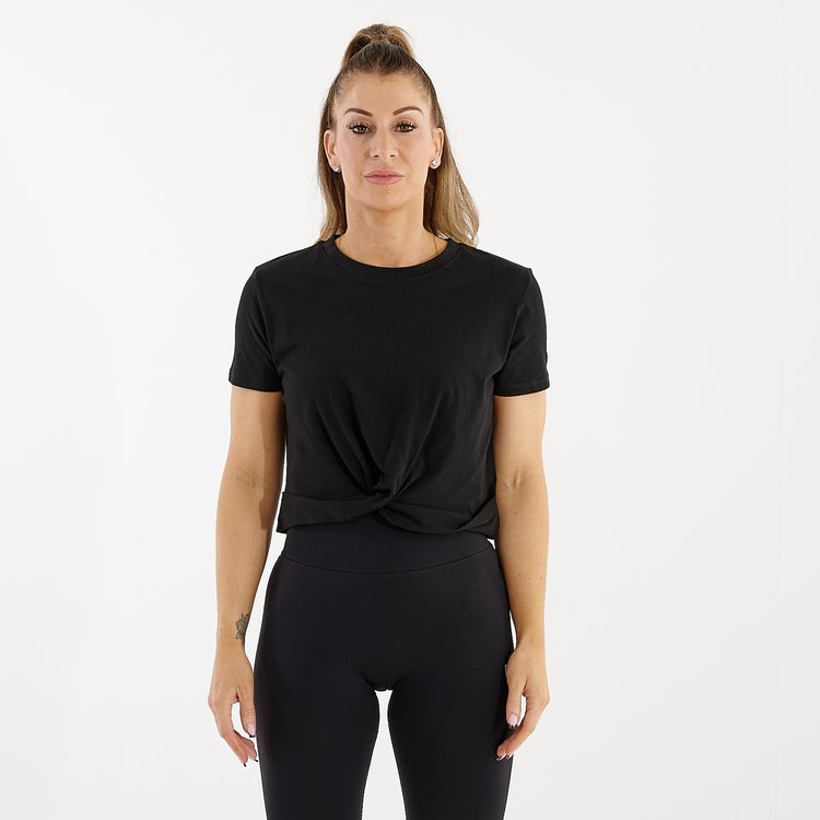 Women's Front Twist Crop T-Shirt | Black | Front View | G Mammal