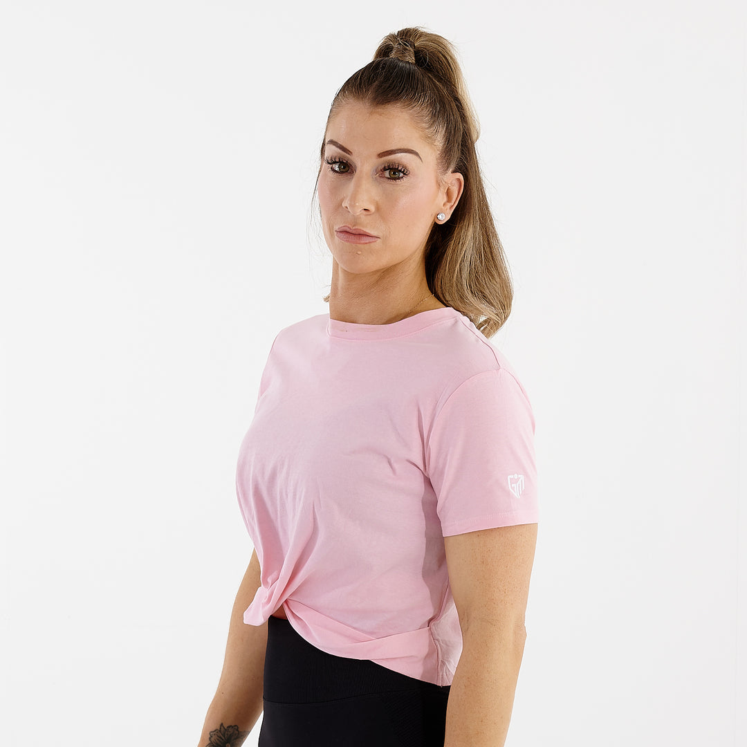 Women's Front Twist Crop T-Shirt | Light Pink | Side View | G Mammal