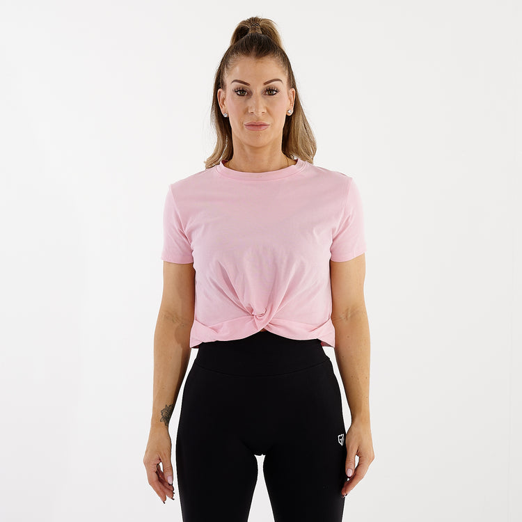 Women's Front Twist Crop T-Shirt | Light Pink | Front View | G Mammal