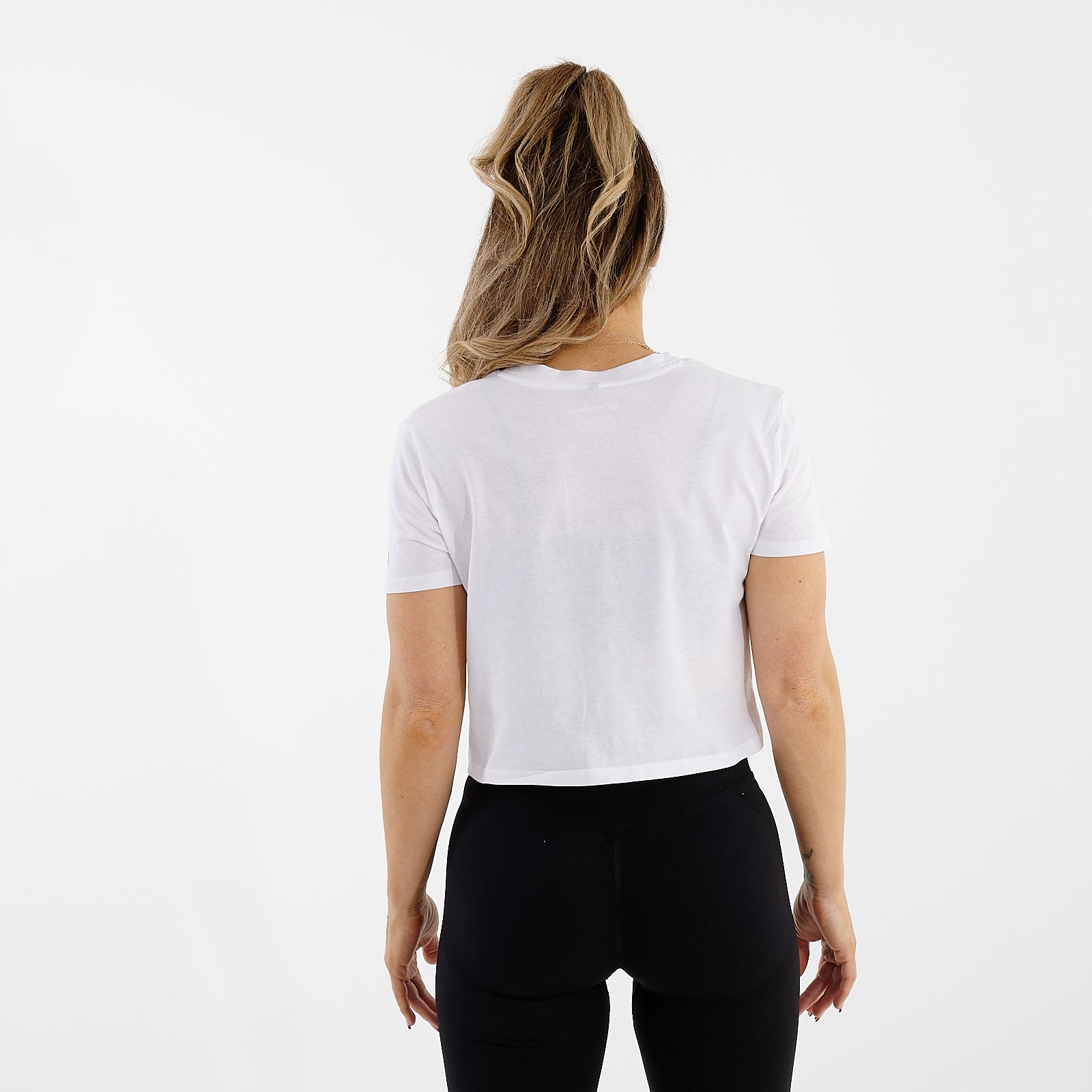 Women's Front Twist Crop T-Shirt | White | Back View | G Mammal