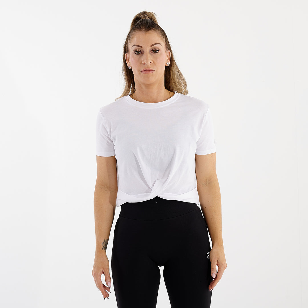 Women's Front Twist Crop T-Shirt | White | Front View | G Mammal