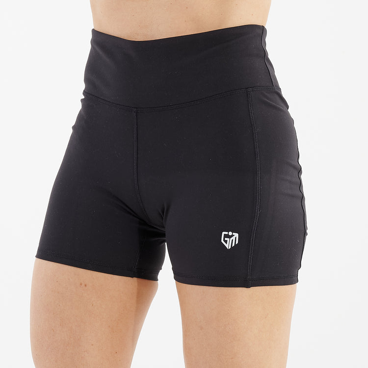 Side view of a woman wearing recycled micro shorts