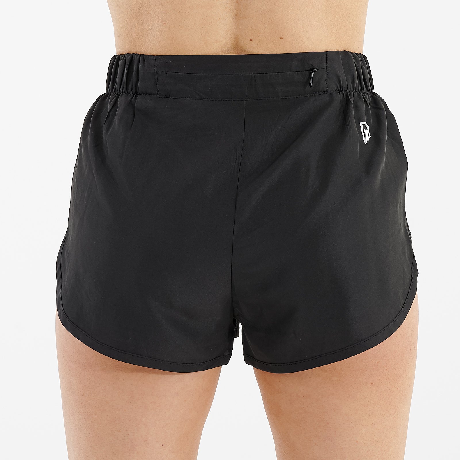 Back view of a woman wearing active fit running shorts